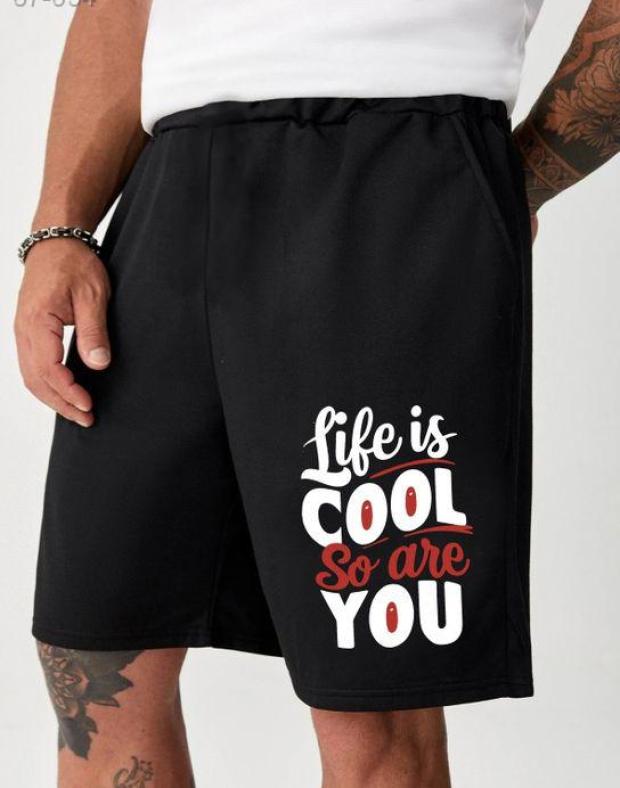 Чоловічі чорні шорти з принтом Life is Cool So Are You, літні, повсякденні