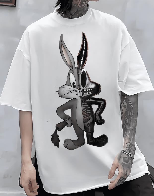 Чоловіча біла футболка з принтом Bugs Bunny, ДТФ-друк, 100% бавовна