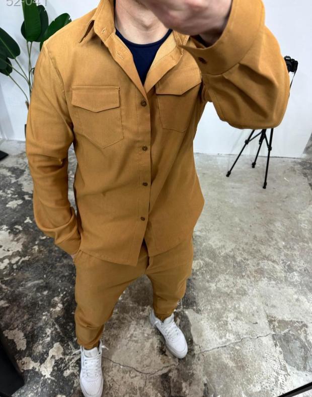 Костюм чоловічий жовтий з котону класичний весна/осінь