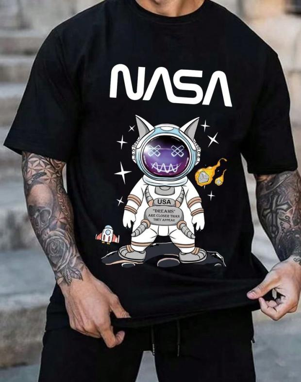 Чоловіча чорна футболка з принтом NASA, 100% бавовна, DTF друк