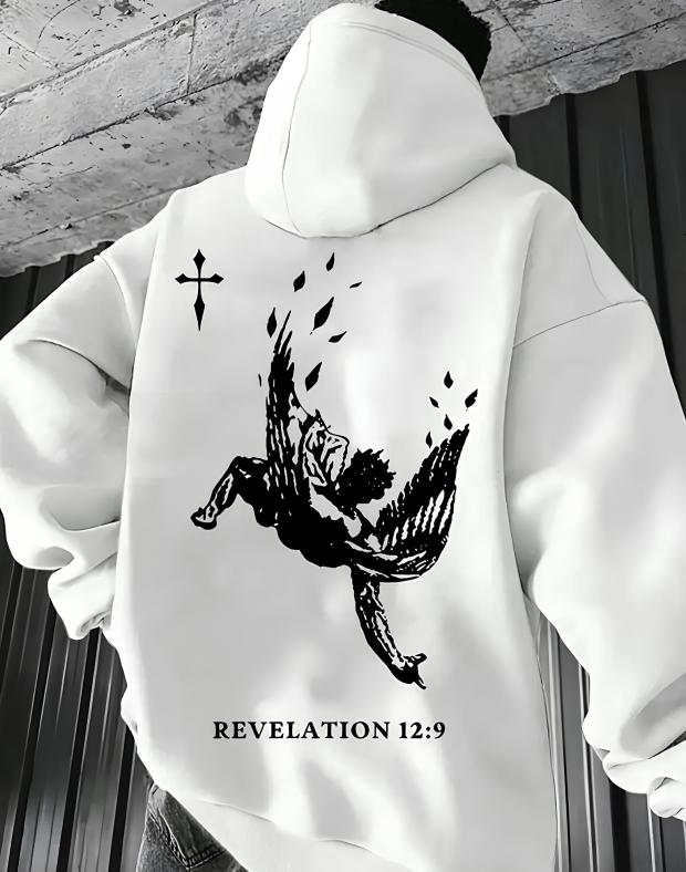Чоловіче худі oversize біле з принтом Revelation 12:9, бавовна, повсякденний одяг, весна