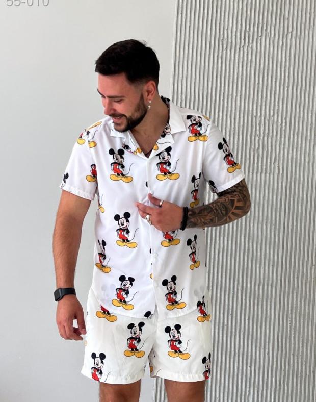 Пляжний костюм чоловічий білий з принтом Mickey Mouse, літо