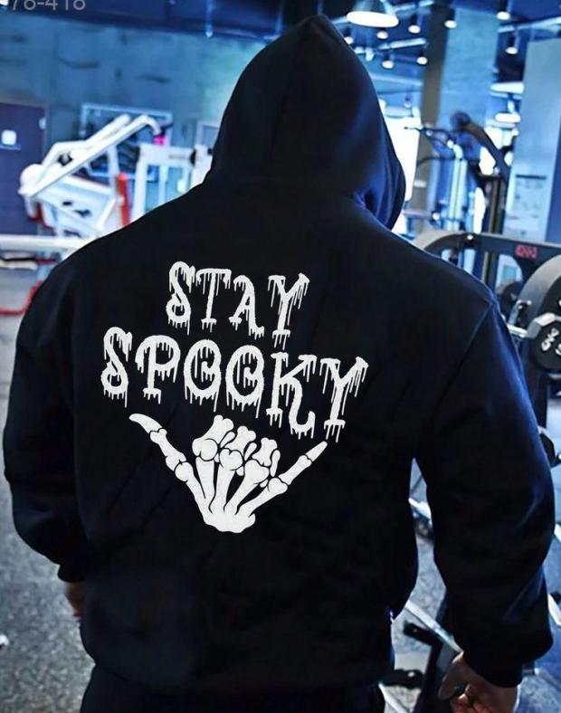 Чоловіче чорне худі оверсайз з принтом 'Stay Spooky', бавовна