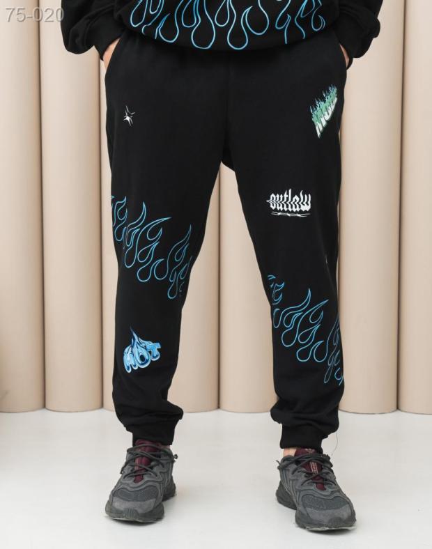 Чоловічий спортивний костюм чорний худі та штани з принтом, трикотаж піньє - Фото 7