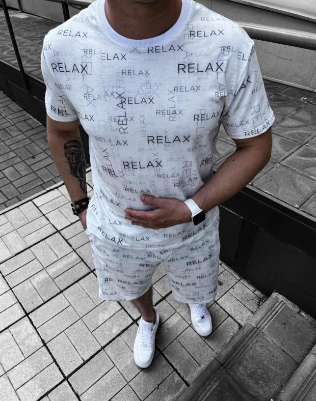 Спортивний костюм чоловічий білий з принтом RELAX, літній