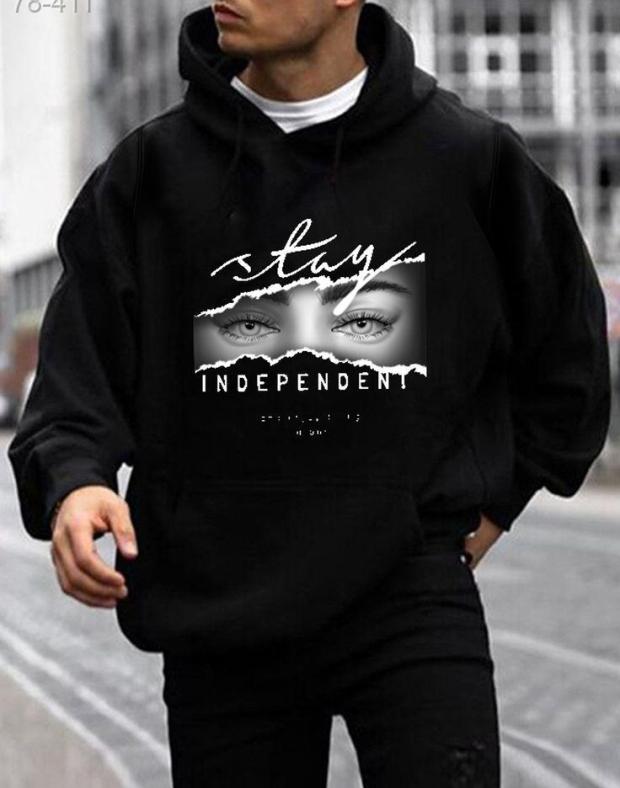 Чоловіче чорне худі оверсайз з принтом Stay Independent, 100% бавовна