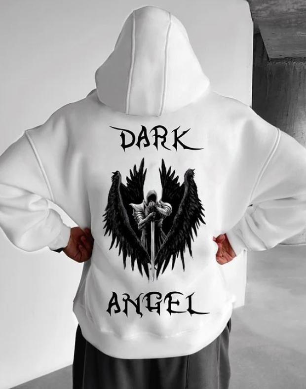 Чоловіче біле оверсайз худі з принтом Dark Angel, бавовна
