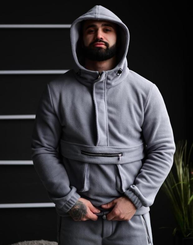 Спортивний костюм чоловічий світло-сірий флісовий утеплений, зима - Фото 3