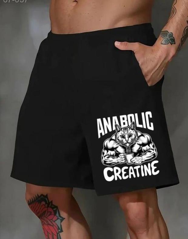 Чоловічі чорні шорти з принтом Anabolic Creatine, спортивні