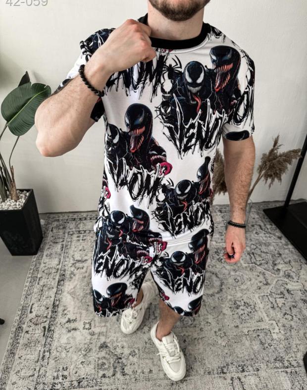 Комплект Футболка+Шорти чоловічий білий з принтом Venom, бавовна поліестер - Фото 4