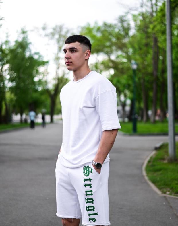 Комплект Футболка+Шорти чоловічий білий з принтом Struggle оверсайз бавовна з поліестером - Фото 3