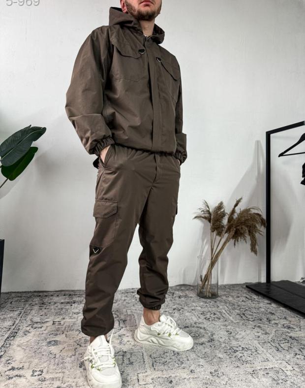 Спортивний костюм чоловічий темно-коричневий ріп-стоп технологічний весна/осінь
