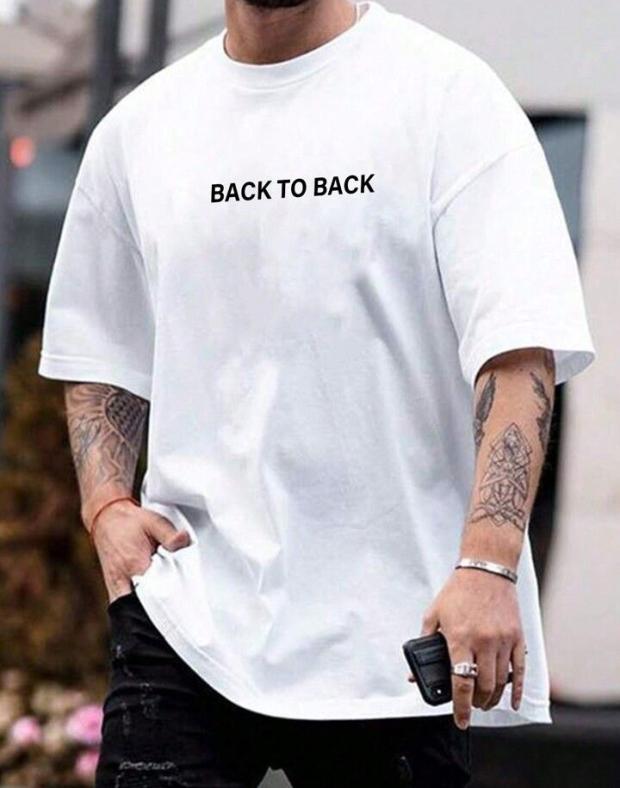 Чоловіча біла оверсайз футболка з написом BACK TO BACK, 100% бавовна