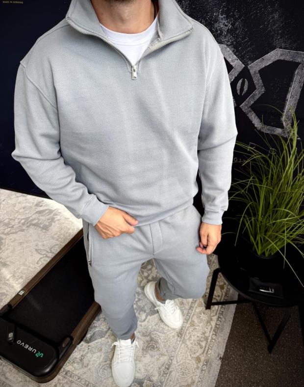Спортивний костюм чоловічий сірий утеплений фліс, демісезон