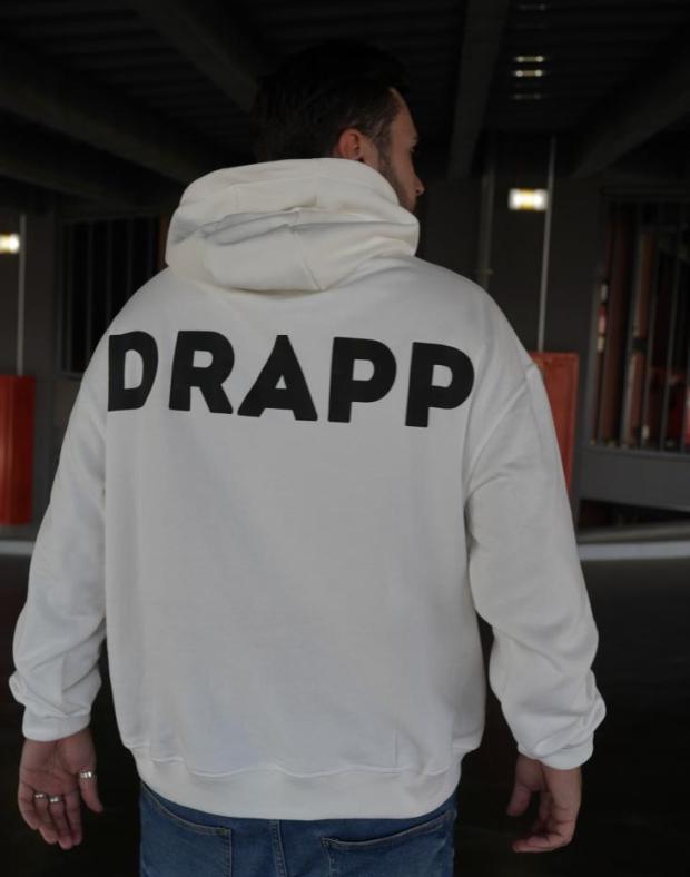 Чоловіче біле оверсайз худі з принтом DRAPP, 100% бавовна