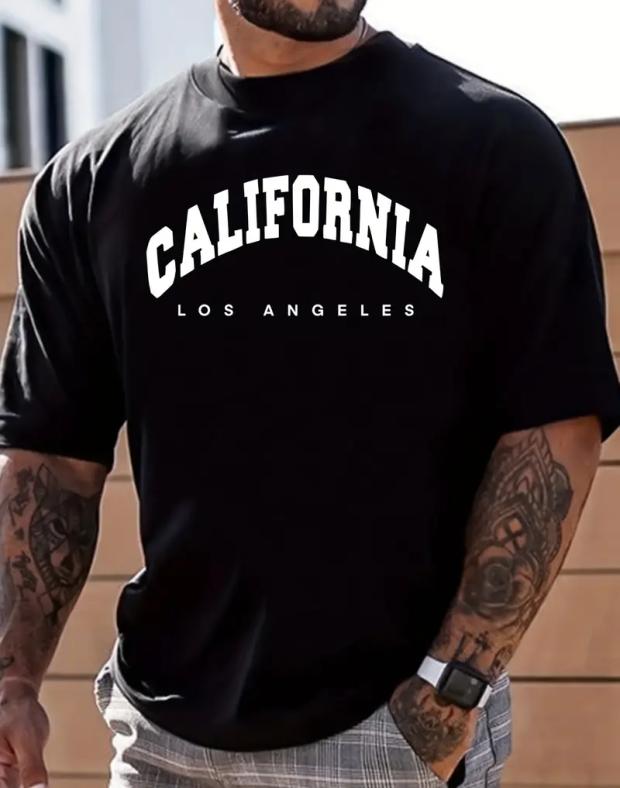 Чоловіча чорна бавовняна футболка оверсайз з принтом CALIFORNIA