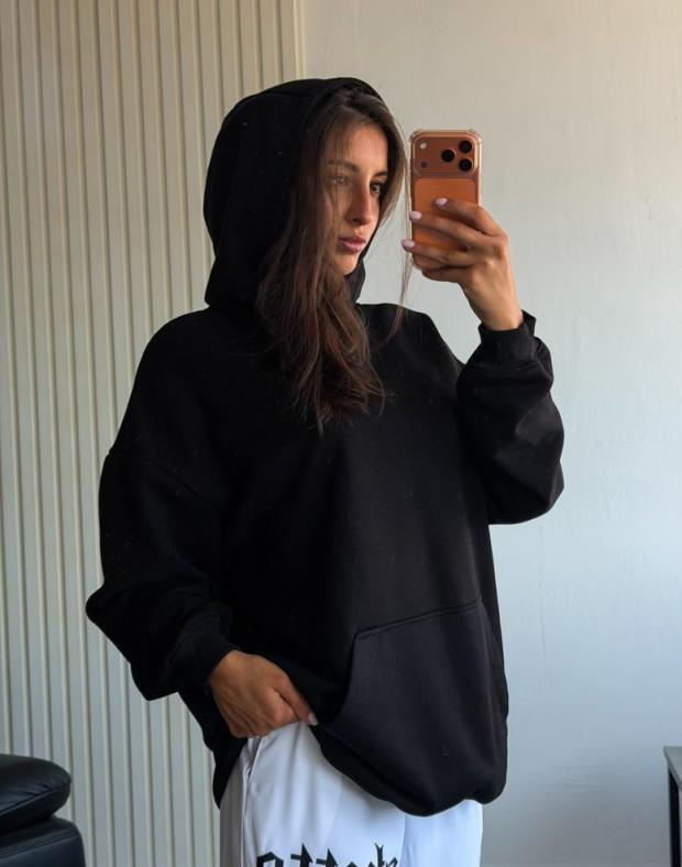Худі жіноче чорне oversize з DTF-принтом метелики, бавовна