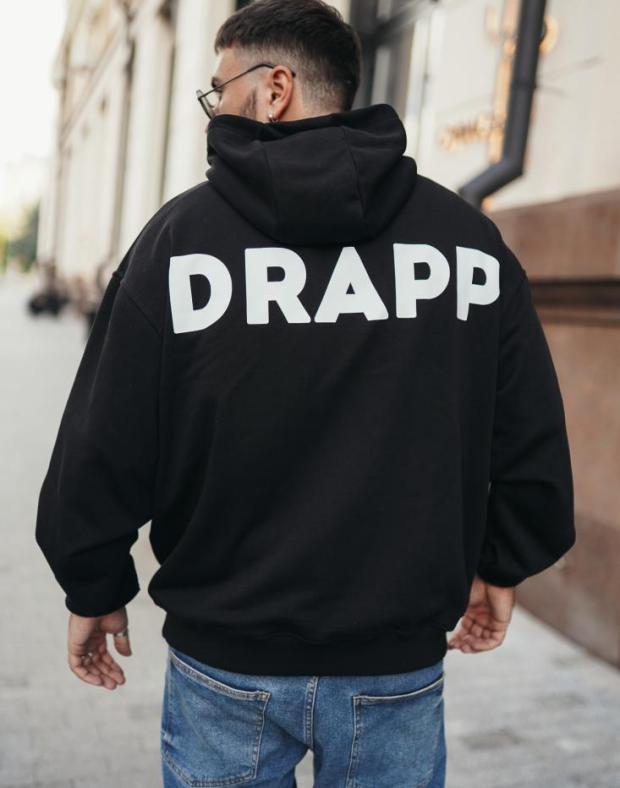 Чоловіче чорне оверсайз худі DRAPP з принтом, 100% бавовна