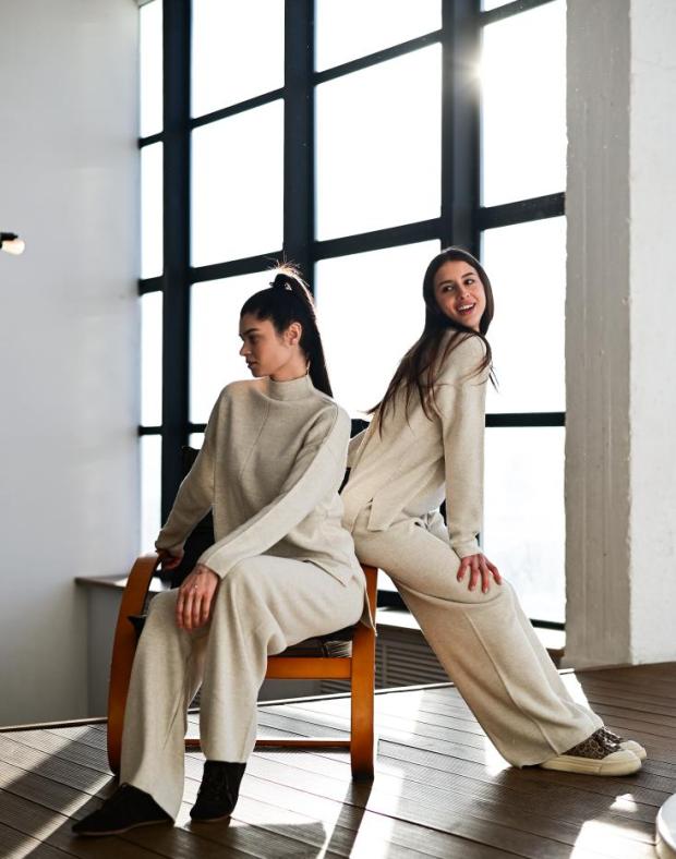 Спортивний костюм жіночий світло-бежевий relaxed fit бавовна, осінь/зима - Фото 8