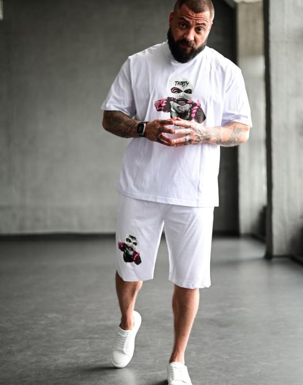 Чоловічий літній комплект футболка і шорти з принтом, білий, турецька бавовна - Фото 4