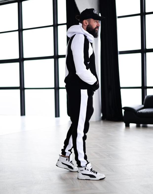 Спортивний костюм чоловічий чорний з білими вставками на флісі, трикотаж, зима