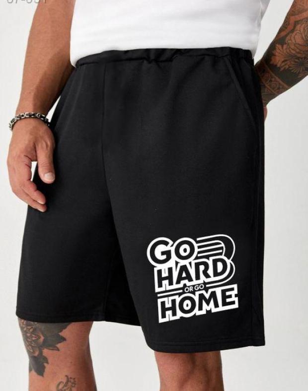 Чоловічі чорні шорти з принтом GO HARD OR GO HOME, спортивні, літні