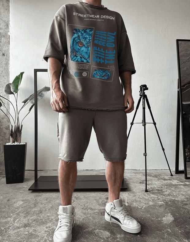 Чоловічий літній комплект футболка та шорти Streetwear Design, сірий