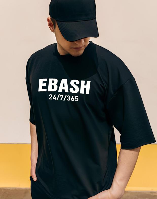 Футболка чоловіча чорна оверсайз з принтом EBASH 24/7/365 бавовна поліестер