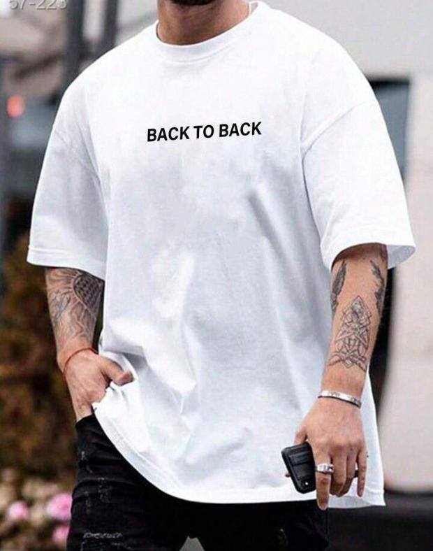 Чоловіча біла оверсайз футболка з написом BACK TO BACK, 100% бавовна