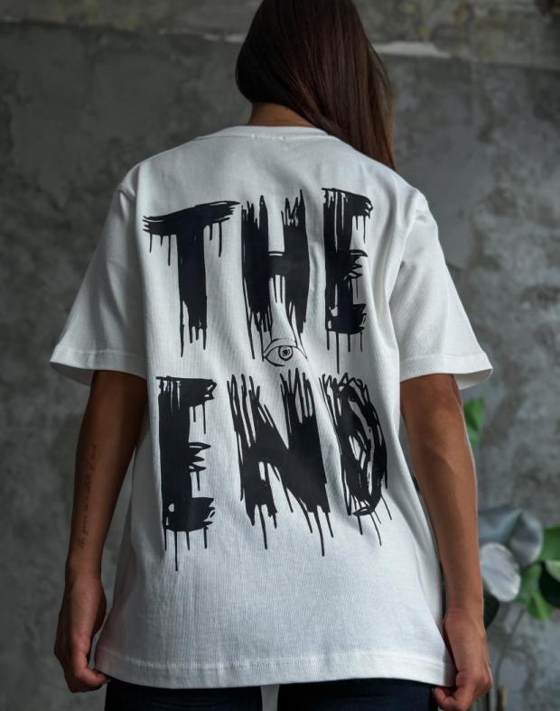 Футболка жіноча біла oversize з принтом THE END, бавовна з поліестером
