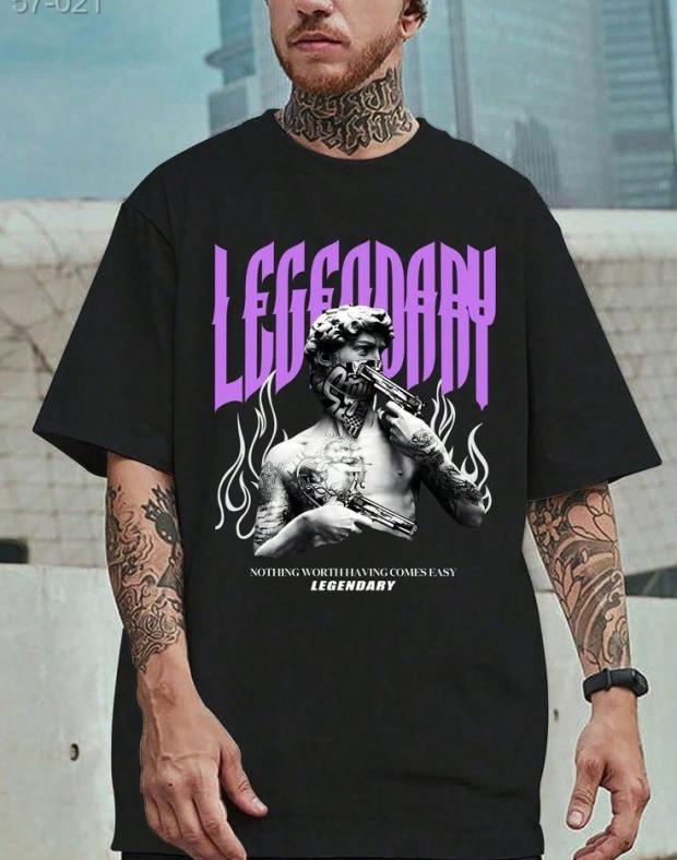 Чоловіча футболка чорна з принтом LEGENDARY, 100% бавовна